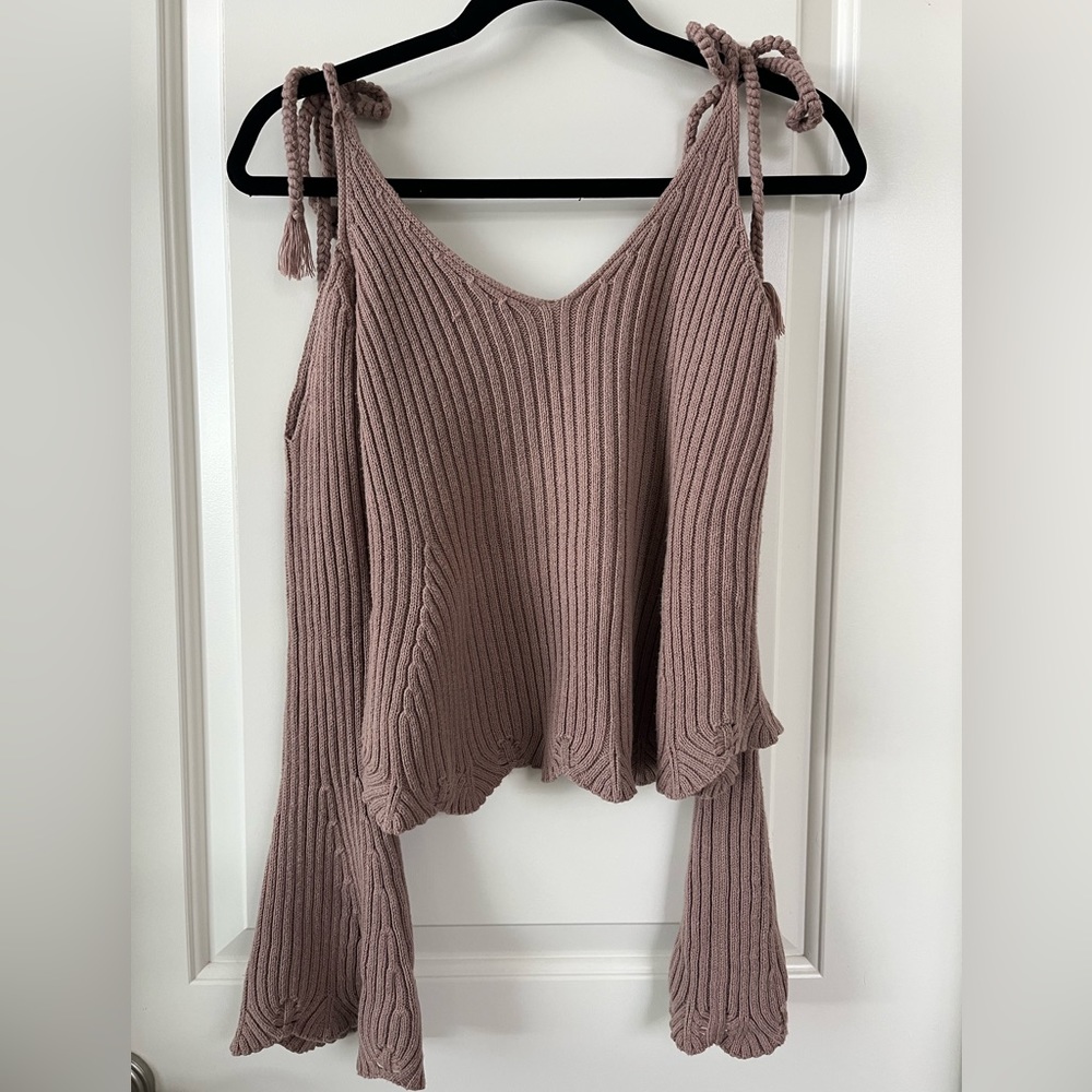 Dusty Rose Open-Shoulder Sweater